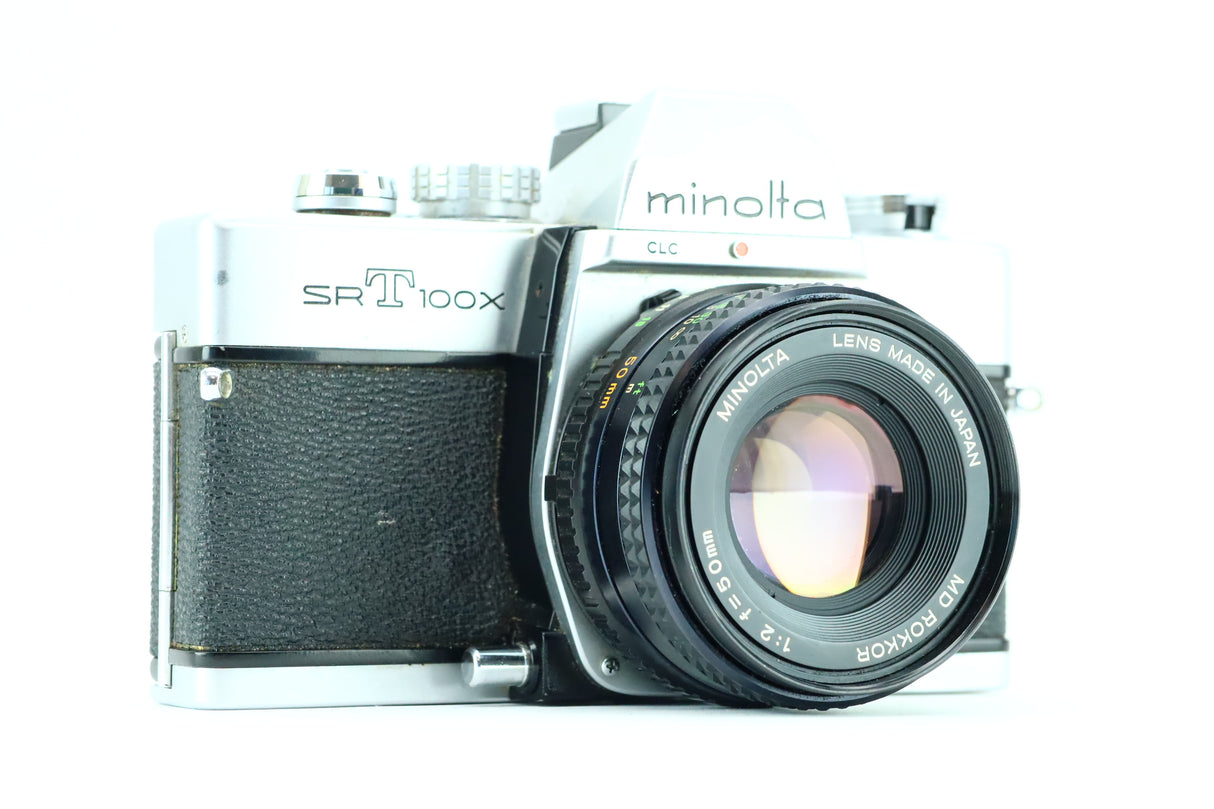 Minolta SRT100X con lente MD Rokkor f=50mm 1:2